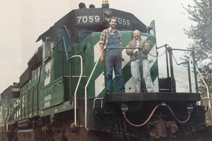 Robert Burkhardt (left) on a BN train in the 1980s Robert Burkhardt (left) on a BN train in the 1980s