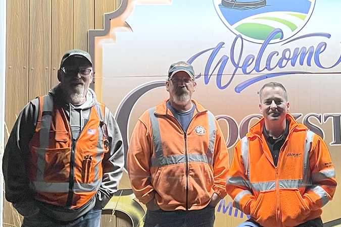 BNSF’s first bean harvest train of the season departed Crookston, Minnesota, at 1:45 a.m. on Tuesday, Sept. 12. Right to left: Division Trainmaster Robert Taylor, drove the crew, Locomotive Engineer Matt Fossum and Conductor Rob Sheppard, from Grand Forks, North Dakota, to Crookston to meet the train. BNSF’s first bean harvest train of the season departed Crookston, Minnesota, at 1:45 a.m. on Tuesday, Sept. 12. Right to left: Division Trainmaster Robert Taylor, drove the crew, Locomotive Engineer Matt Fossum and Conductor Rob Sheppard, from Grand Forks, North Dakota, to Crookston to meet the train.