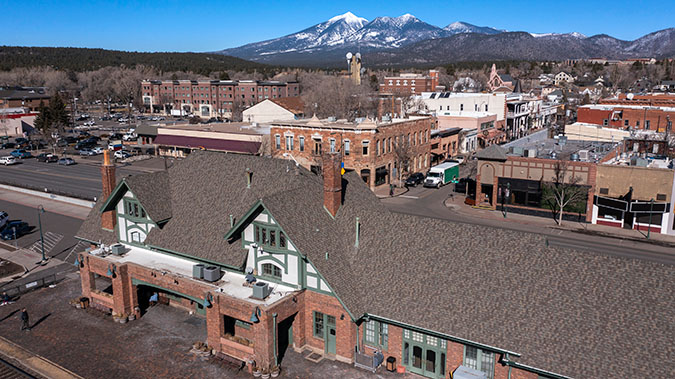 The Santa Fe Depot, foreground, at Flagstaff was built in 1925. The Santa Fe Depot, foreground, at Flagstaff was built in 1925.
