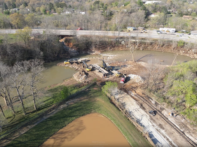 The site where BNSF’s bridge in Mammoth Spring, Arkansas was washed away The site where BNSF’s bridge in Mammoth Spring, Arkansas was washed away