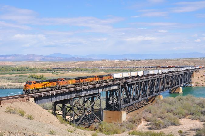 The railroad bridge along the California-Arizona border over the Colorado River. The railroad bridge along the California-Arizona border over the Colorado River.