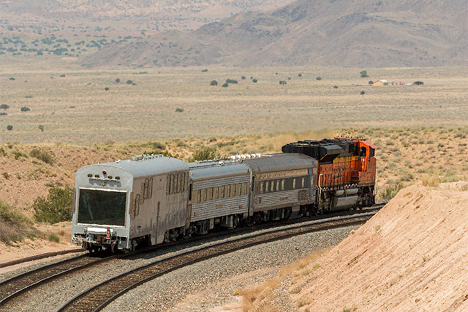 An observation window at the rear of the train is part of the manned geo car design. An observation window at the rear of the train is part of the manned geo car design.