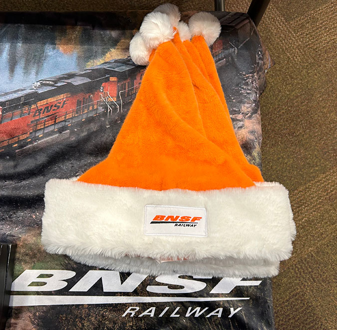 Orange BNSF Railway Santa hat Orange BNSF Railway Santa hat