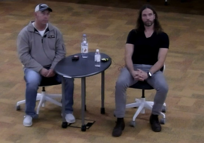 Donnie Anderson, left, and Jeffrey Kniert visit the University of North Dakota School of Medicine and Health Sciences. Photo courtesy of UND School of Medicine and Health Sciences Donnie Anderson, left, and Jeffrey Kniert visit the University of North Dakota School of Medicine and Health Sciences. Photo courtesy of UND School of Medicine and Health Sciences