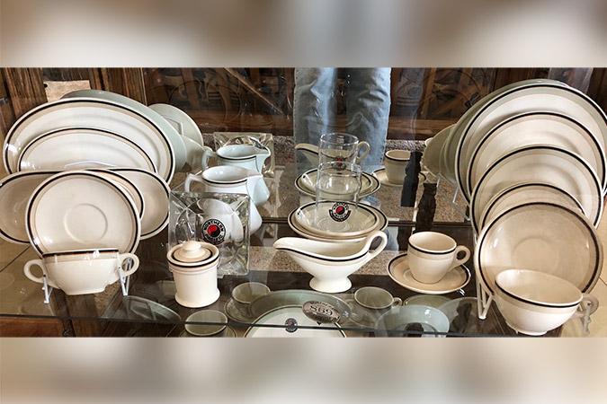 A collection of railroad china in Northern Pacific’s “Northwest” pattern, Courtesy of Jan and Bill Taylor A collection of railroad china in Northern Pacific’s “Northwest” pattern, Courtesy of Jan and Bill Taylor