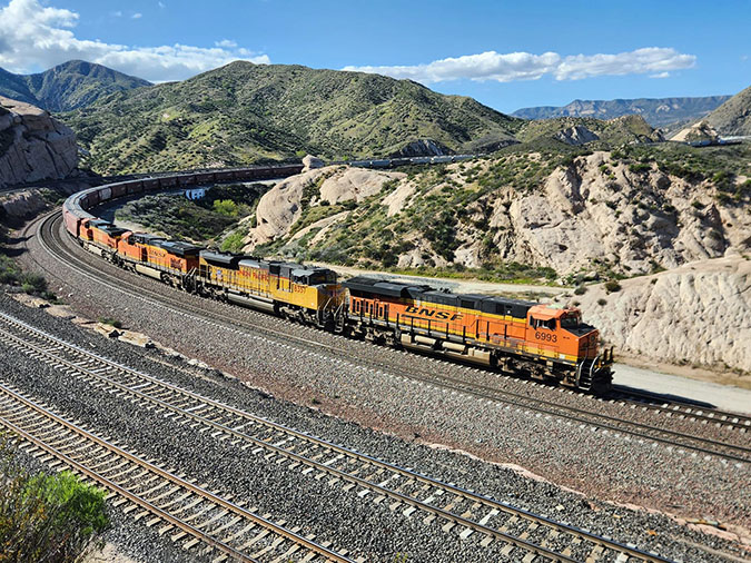 BNSF train passing through Cajon Pass, California BNSF train passing through Cajon Pass, California