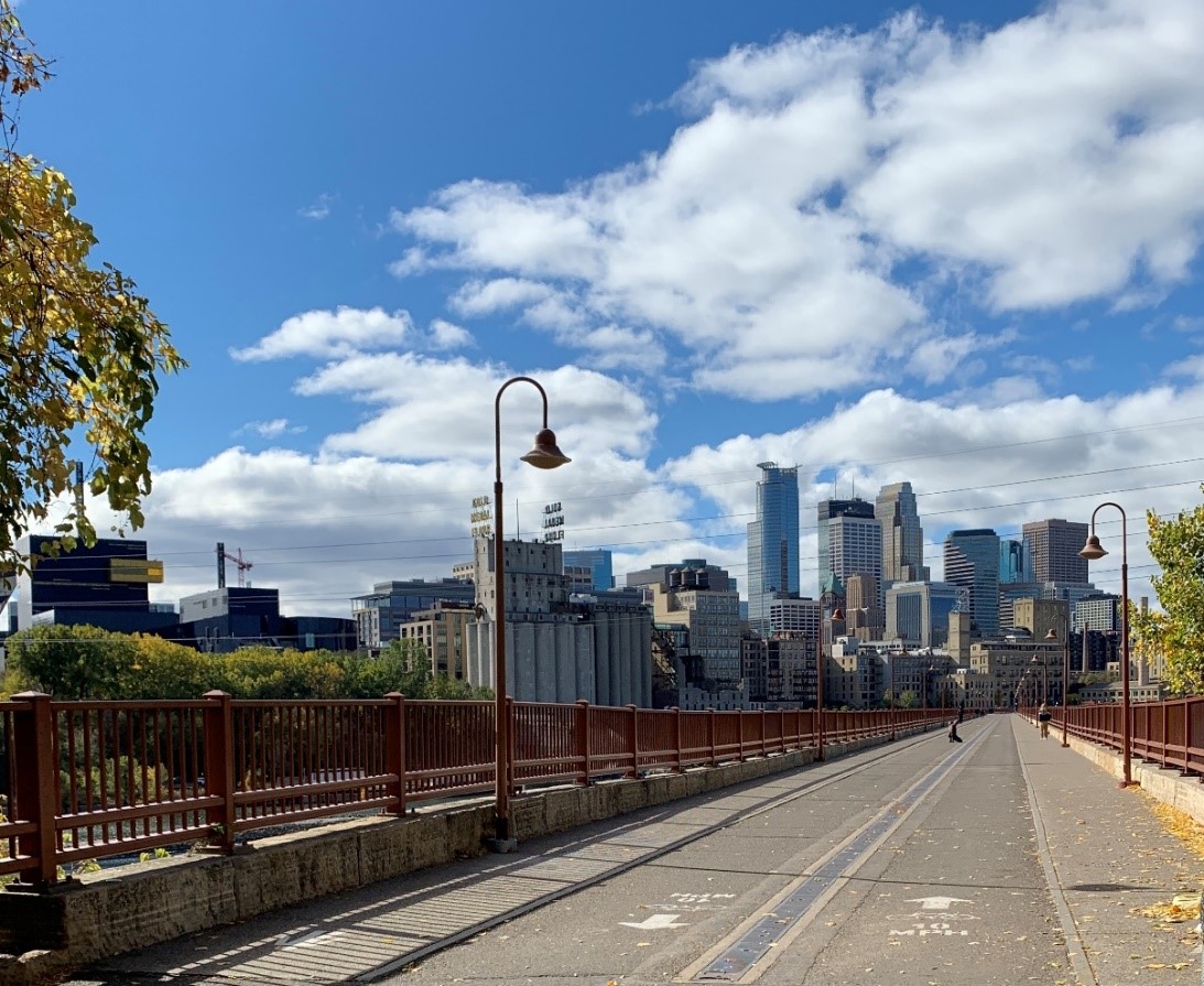 The Stone Arch Bridge looking toward modern-day Minneapolis The Stone Arch Bridge looking toward modern-day Minneapolis