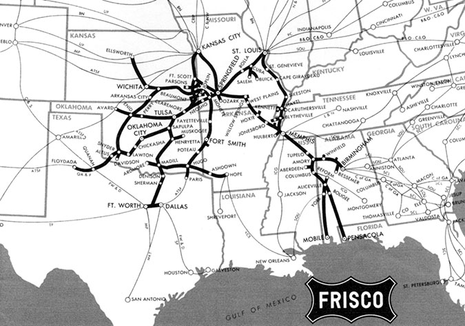 Frisco railroad network map Frisco railroad network map