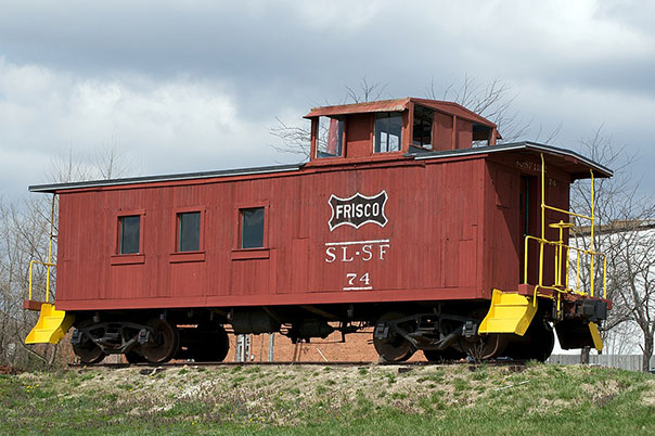 Preserved wooden caboose on display in Missouri Preserved wooden caboose on display in Missouri