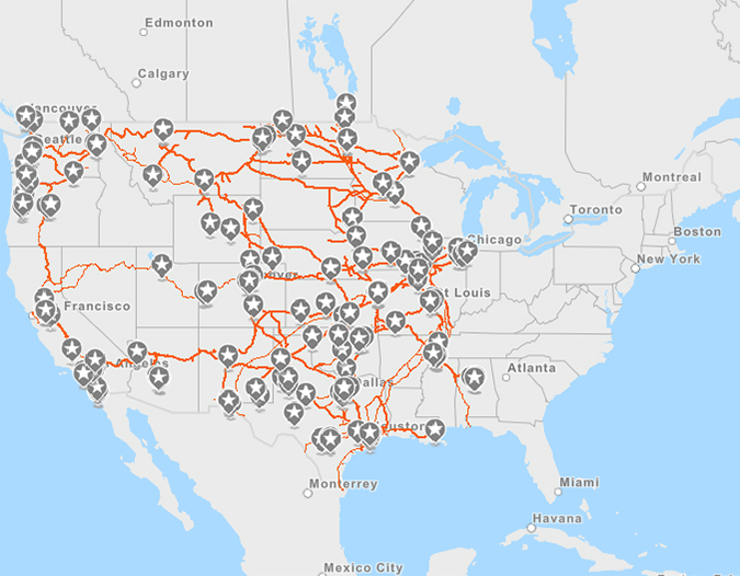 BNSF’s premier transload network map. BNSF’s premier transload network map.