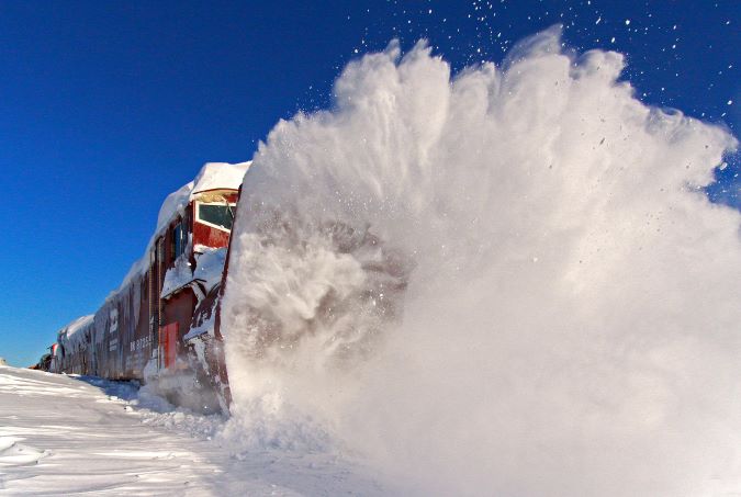 A BNSF rotary snowplow. A BNSF rotary snowplow.
