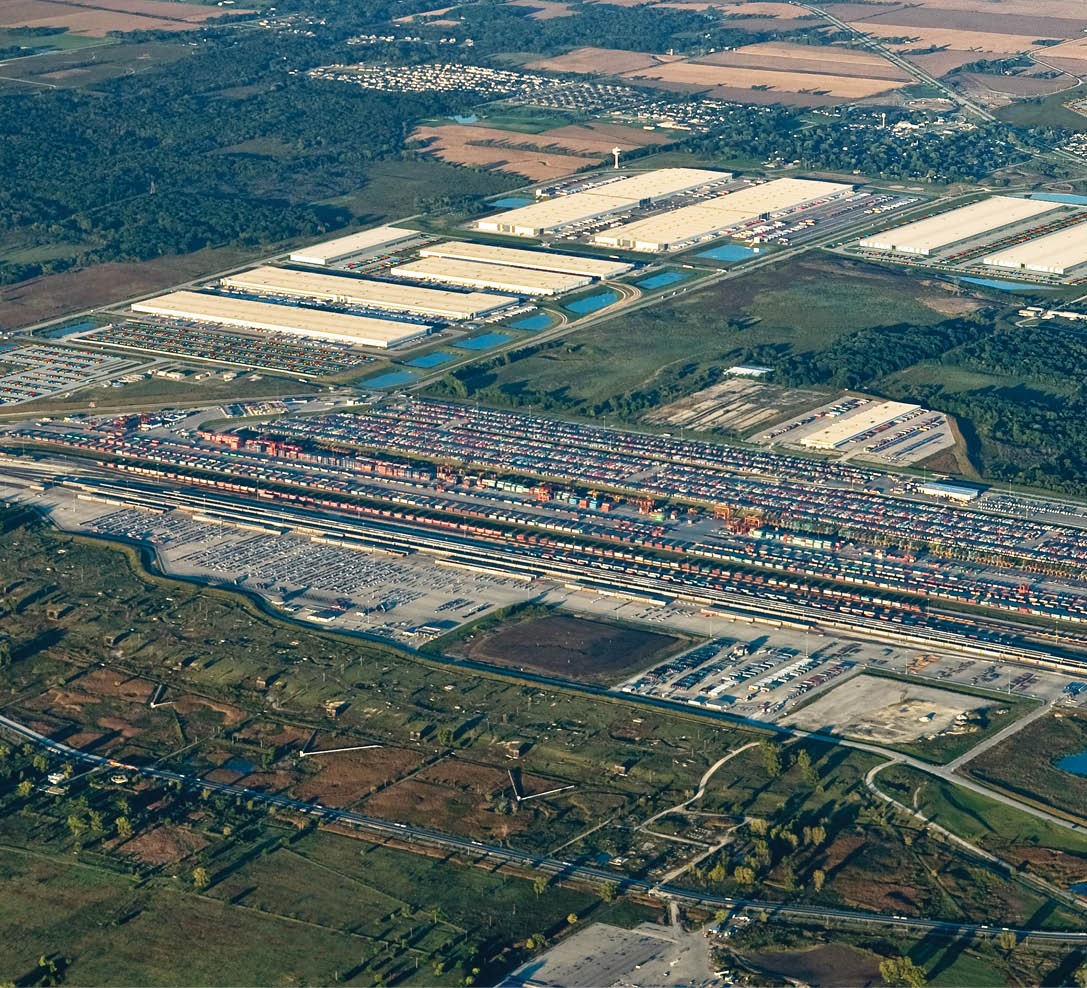 Aerial view of a logistics park.